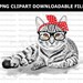 PNG Cute Cat with Scarf and Glasses, Digital Printable File