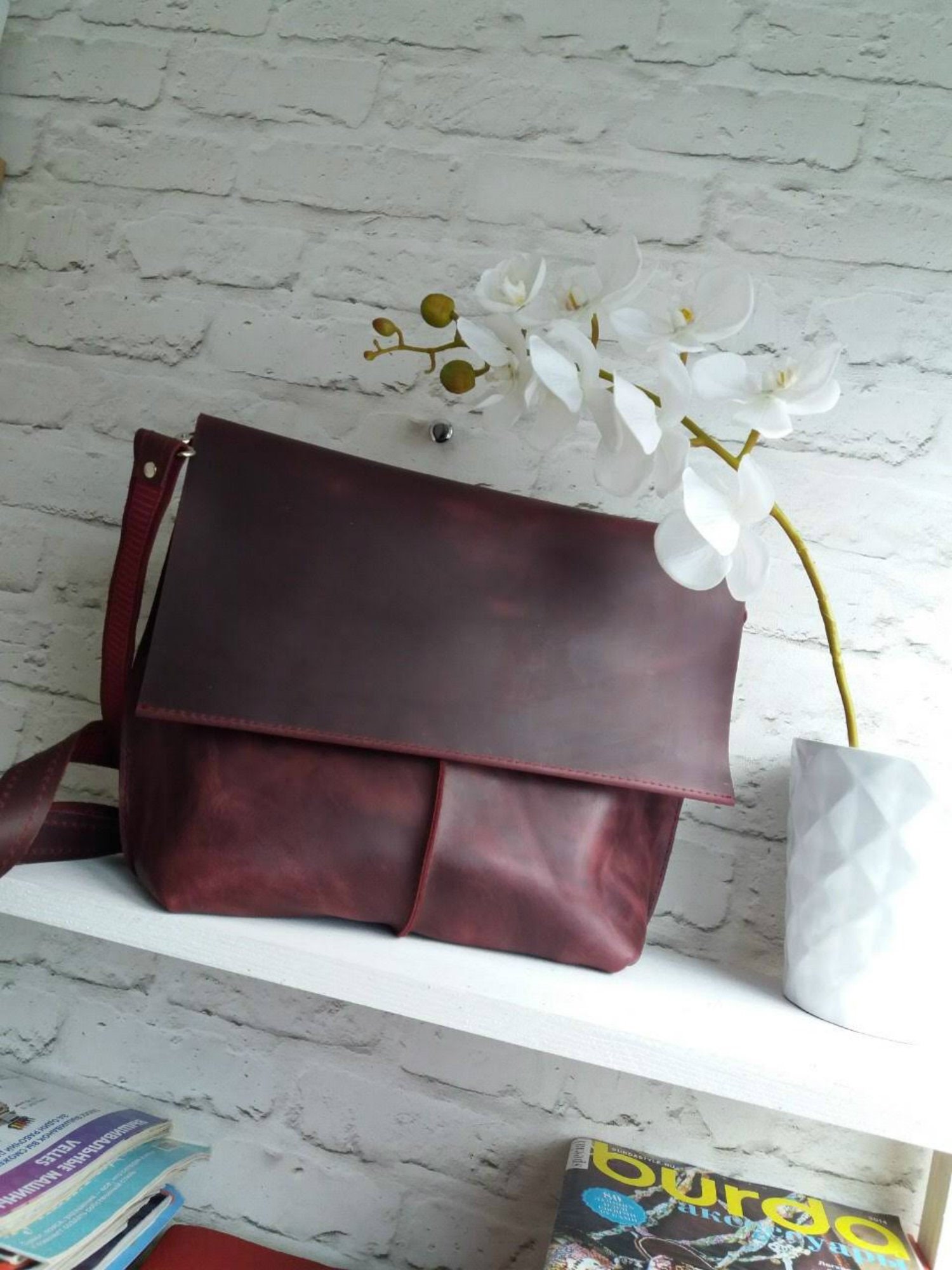 Genuine Leather Shoulder Bag Color Burgundy Genuine Leather Shoulder Bag Color Burgundy