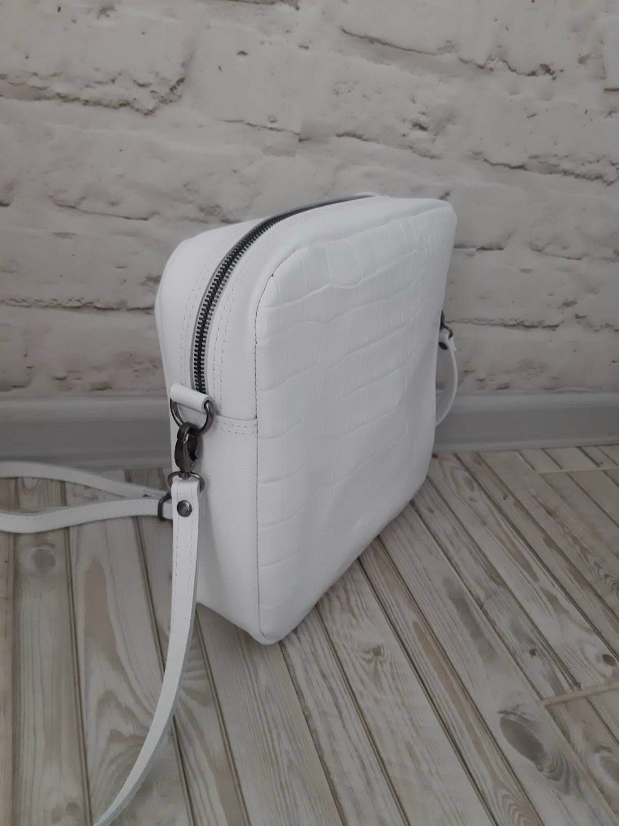 White Leather Crossbody Bag Medium Reptile Leather Handbag Etsy