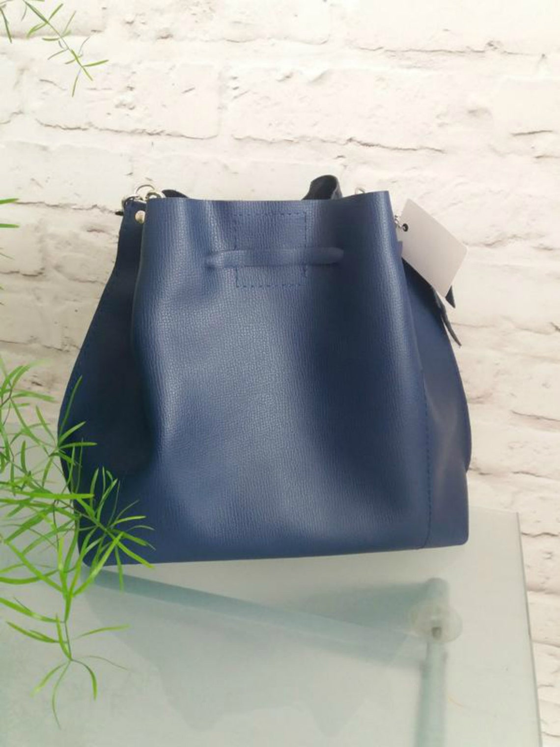 Big Dark Blue Leather Bucket Bag Leather Reptilian Bucket Etsy
