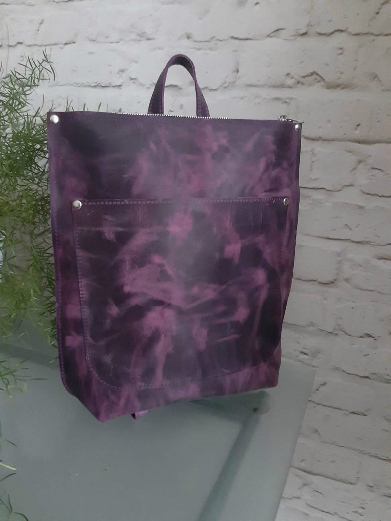 Purple Leather Backpack Women laptop leather tote bag shoulder | Etsy