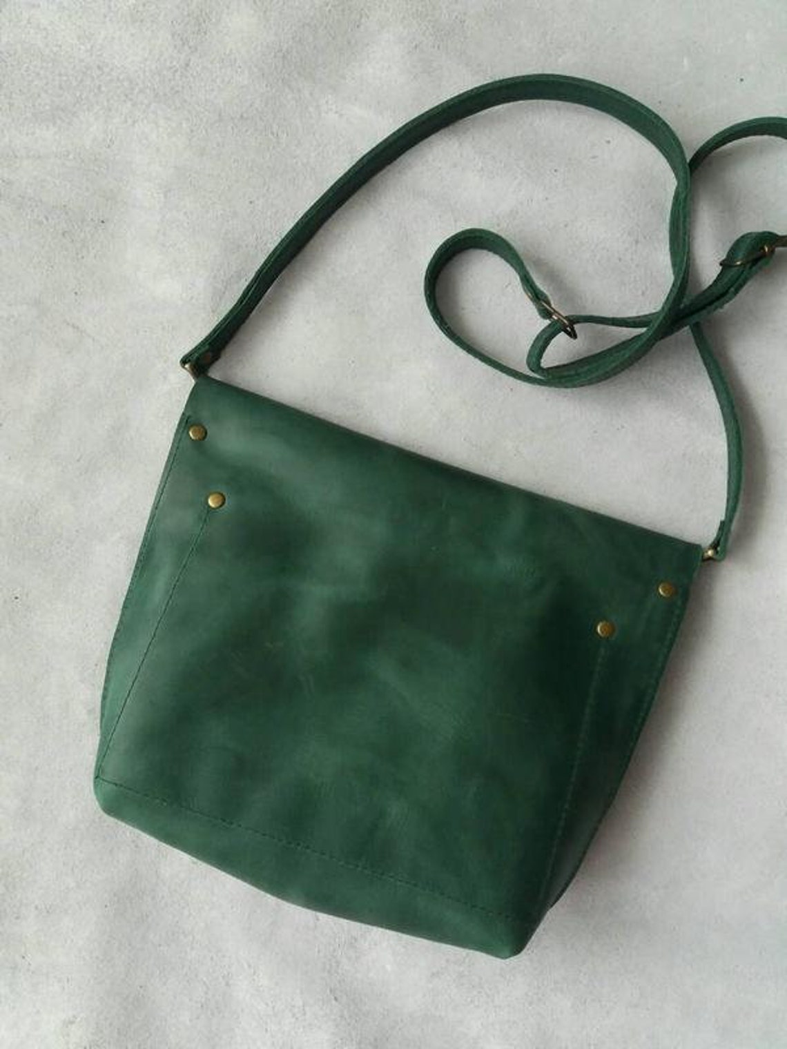Leather Shoulder Bag Green Leather Crossbody Bag Handmade Etsy