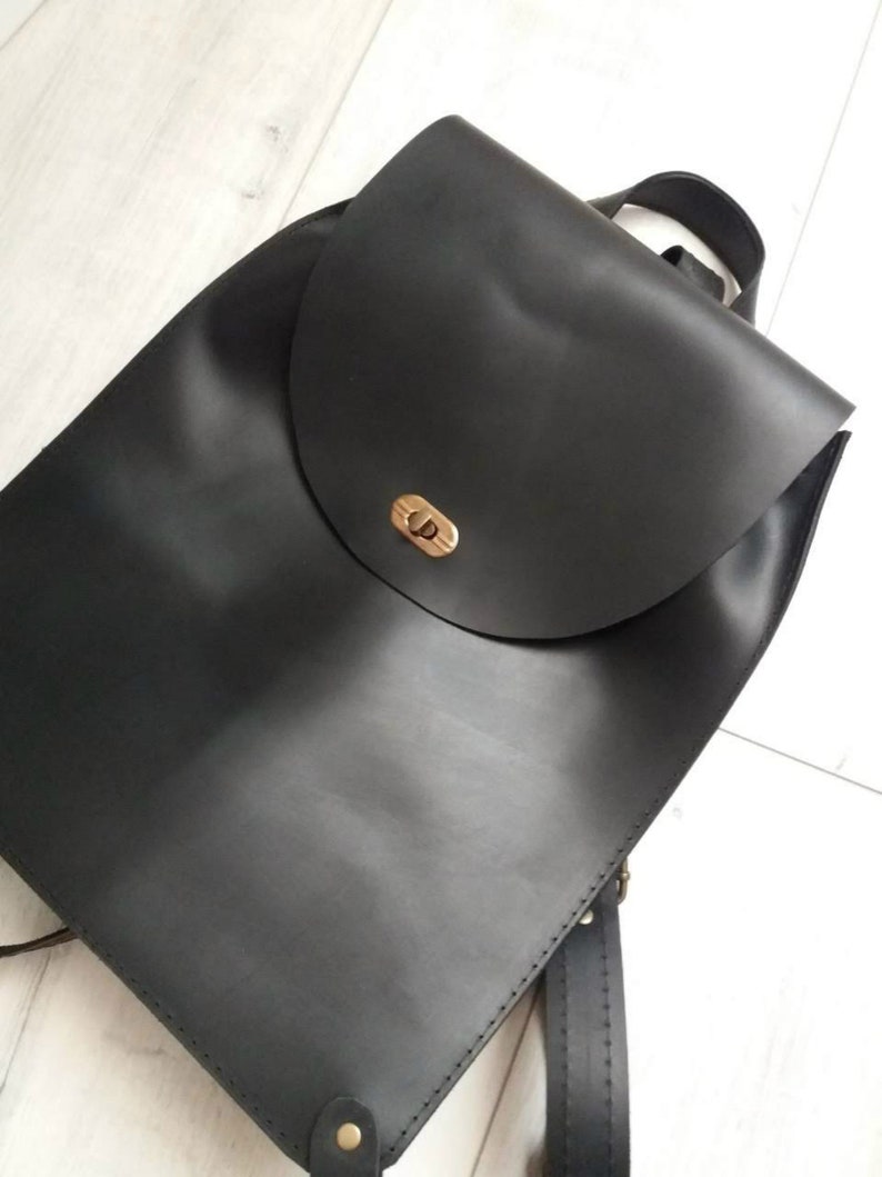 Black Leather Backpack Women Laptop Leather Tote Bag Shoulder Etsy