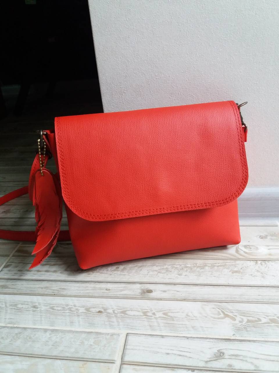 Red Leather Crossbody Bag Handmade Leather Crossbody Bag Small Etsy