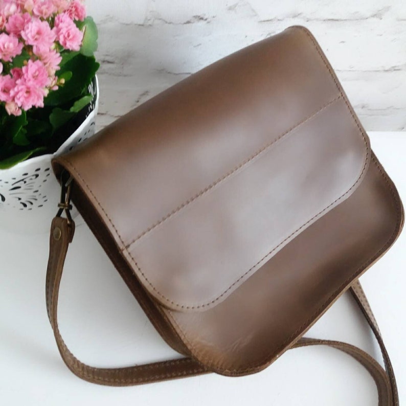 Olive Leather Crossbody Bag Handmade Brown Leather Crossbody Etsy