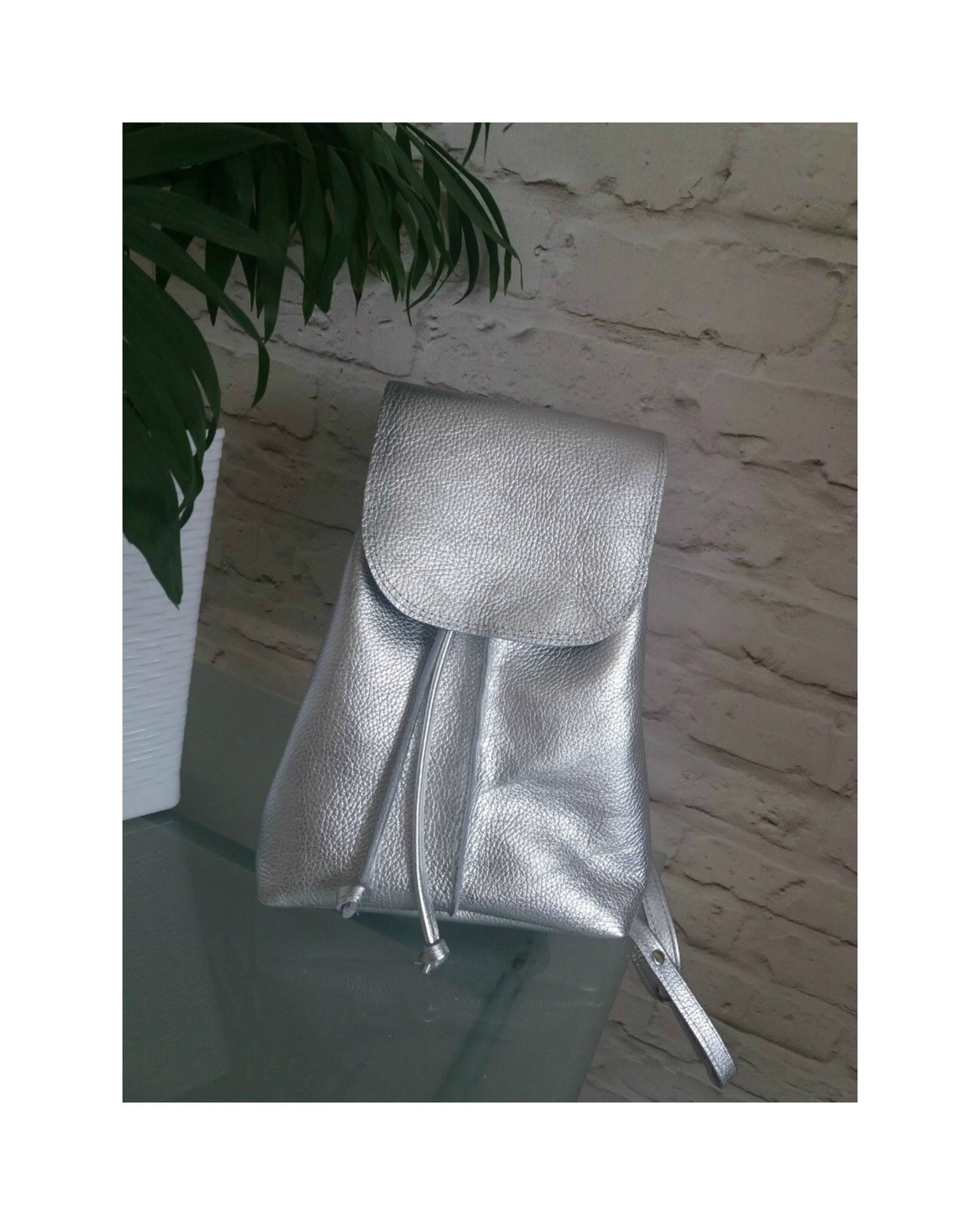 Leather Backpack Women Backpack Silver Leather For Women Etsy