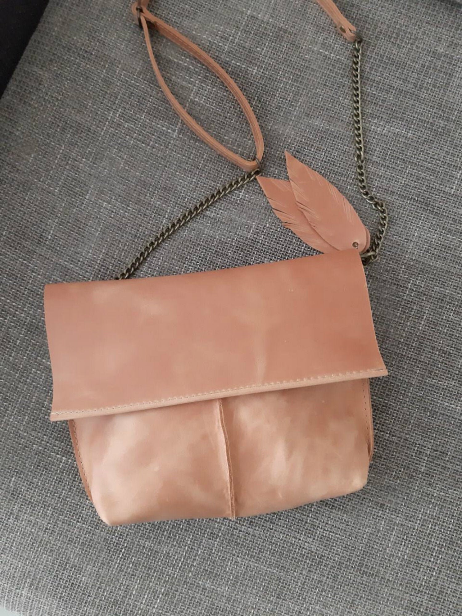 Caramel Leather shoulder bag Pink Crossbody Bag Small Handbag | Etsy