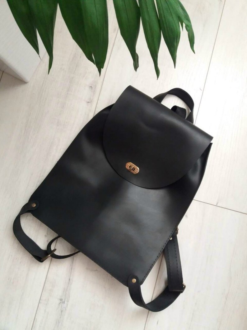 Black Leather Backpack Women Laptop Leather Tote Bag Shoulder Etsy