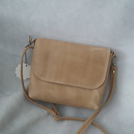 Leather Crossbody Bag Handmade Beige Leather Crossbody Bag | Etsy