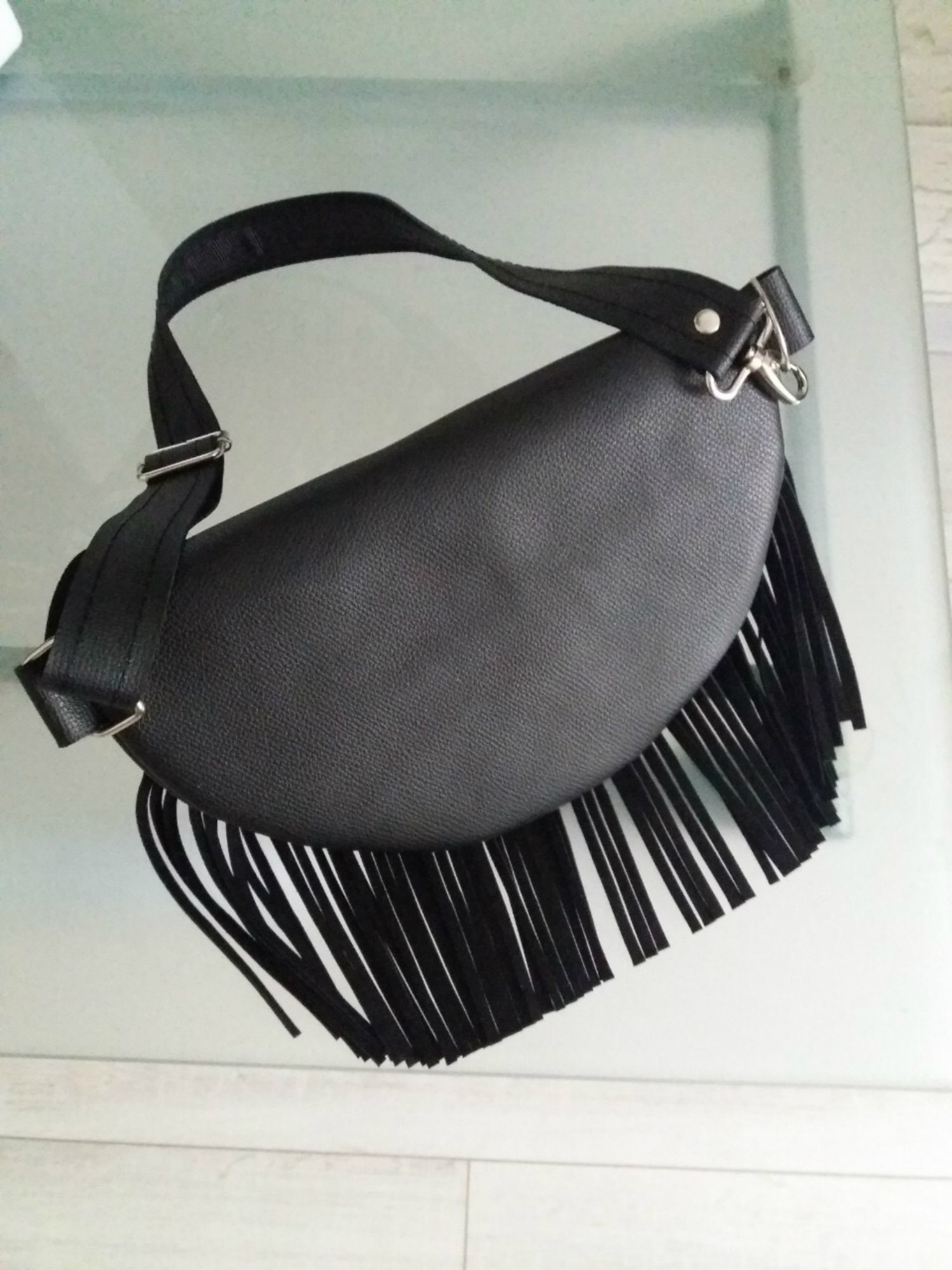 Leather Fanny Pack Fringe Black Leather Hip Bag Women Leather Etsy