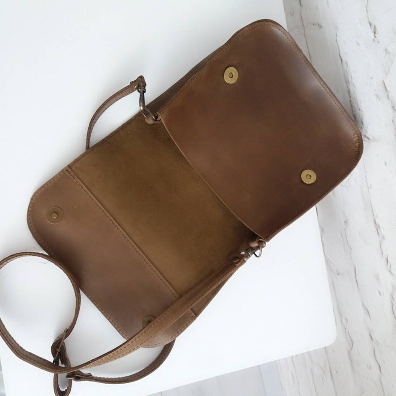 Olive Leather Crossbody Bag Handmade Brown Leather Crossbody Etsy