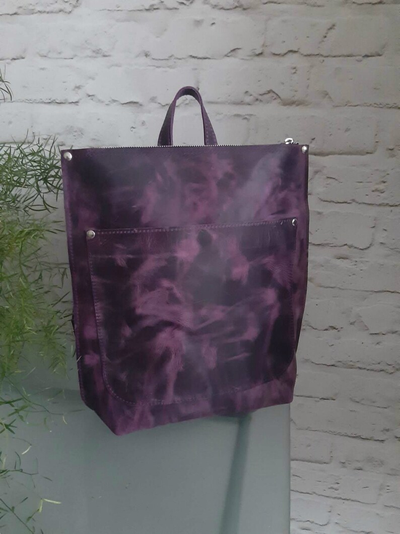 Purple Leather Backpack Women laptop leather tote bag shoulder | Etsy