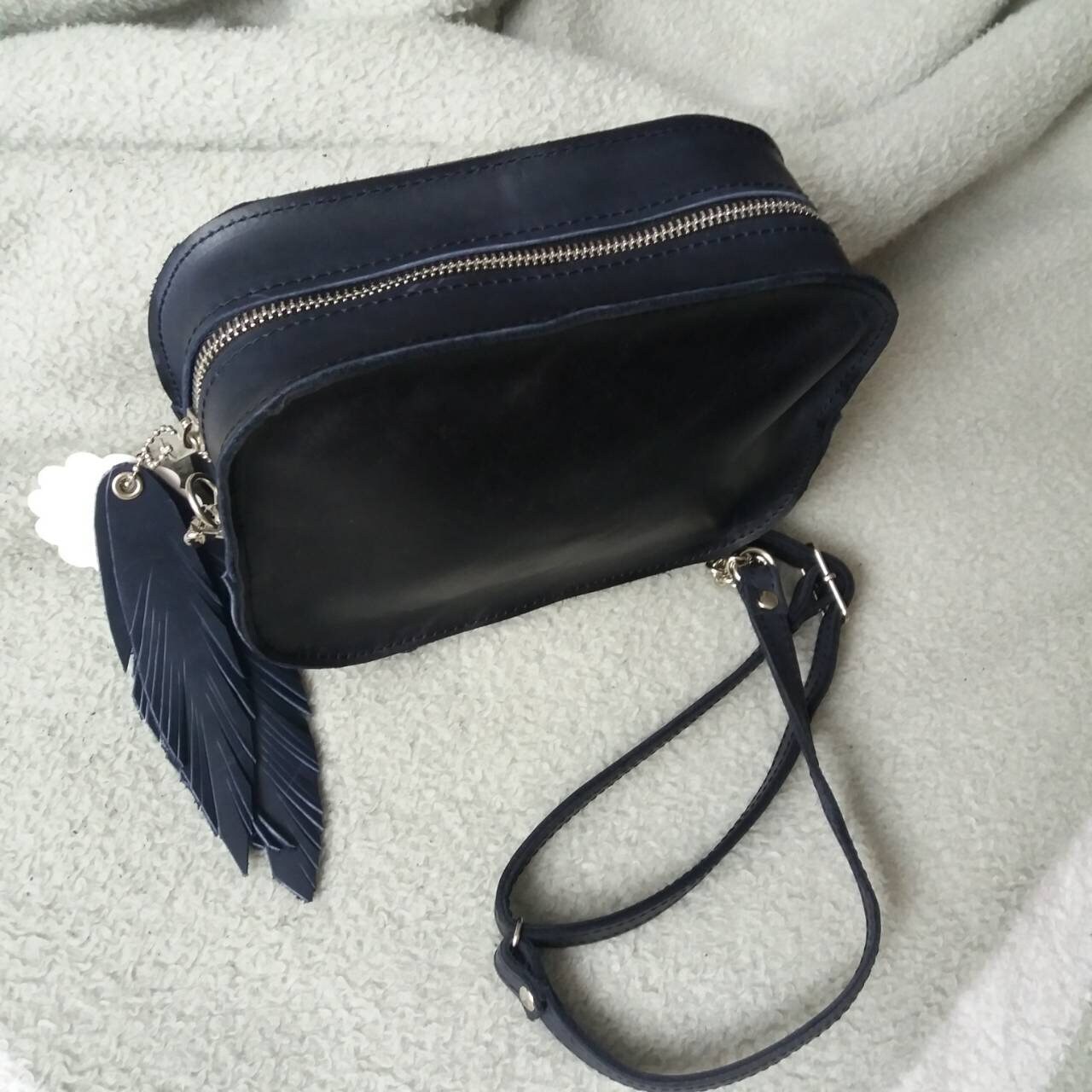 Leather Shoulder Bag Blue Leather Crossbody Bag Handmade Small Etsy