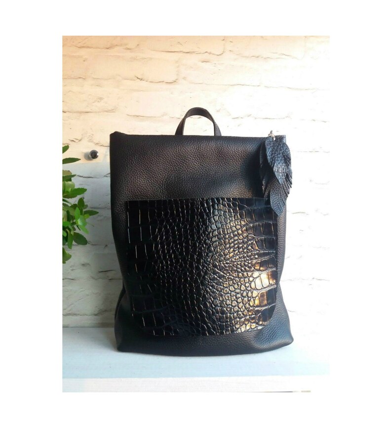 etsy black leather backpack