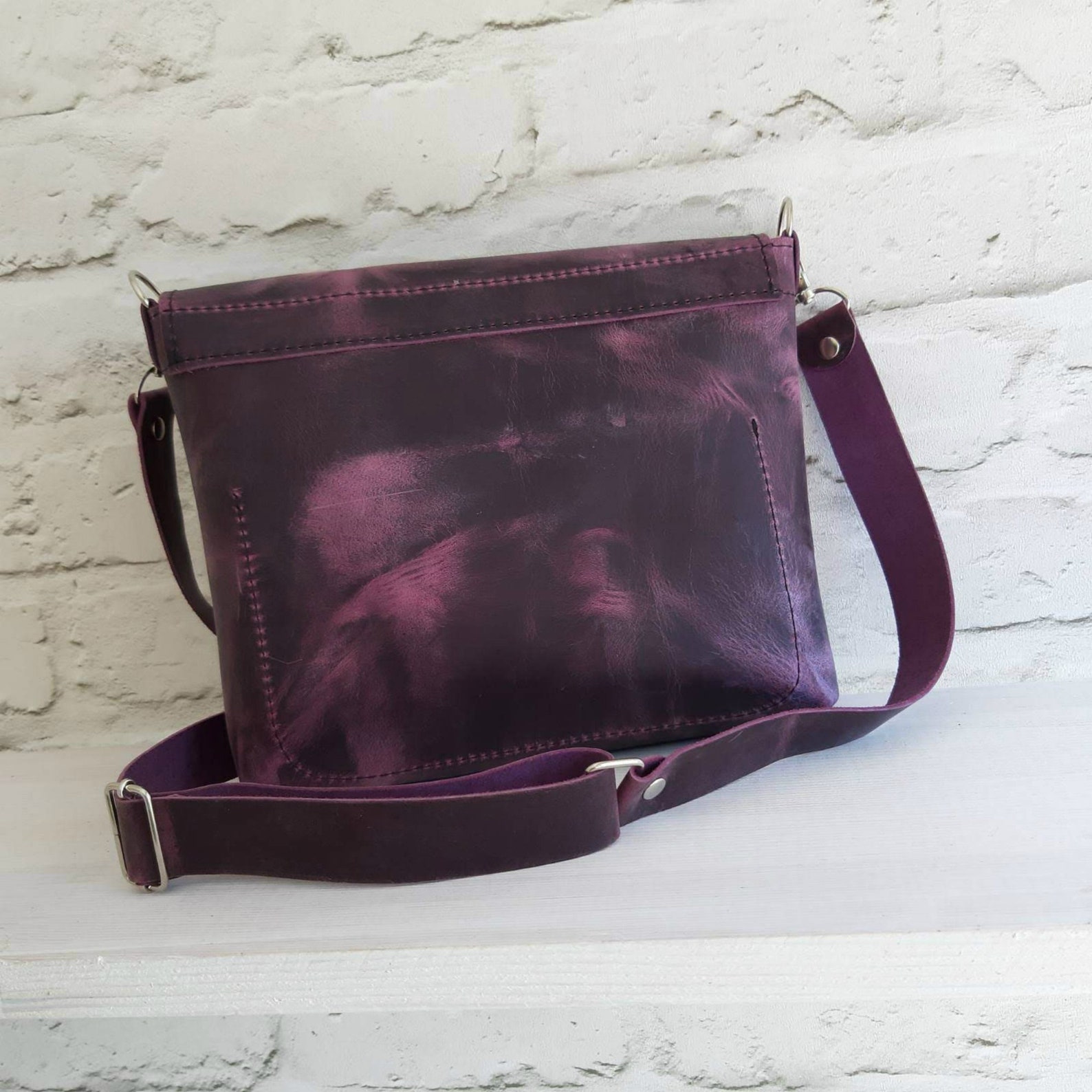 Violet Leather Crossbody Bag Handmade Purple Leather Crossbody Etsy