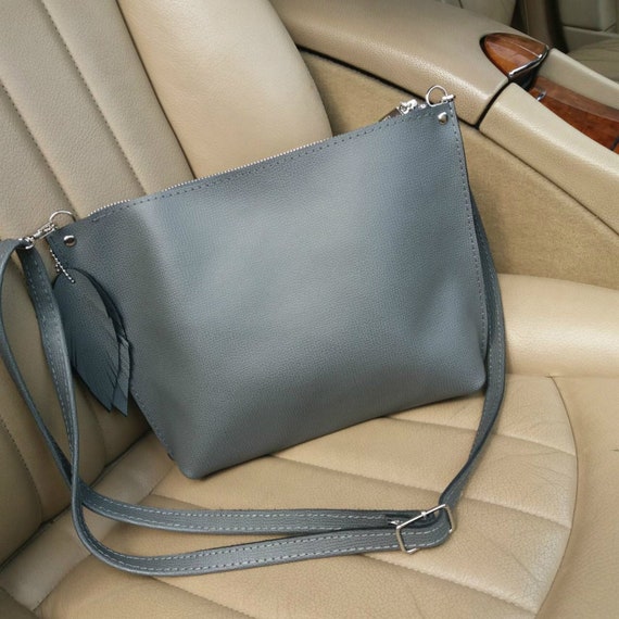 dark grey leather handbag