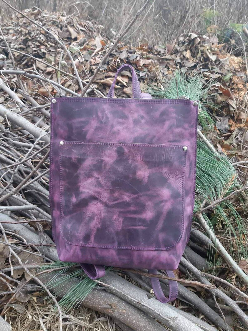 Purple Leather Backpack Women laptop leather tote bag shoulder | Etsy