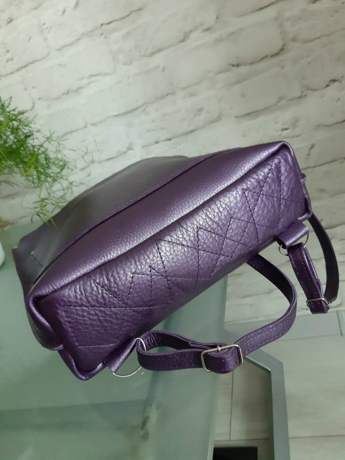 Purple Leather Backpack Women Laptop Leather Tote Bag Shoulder - Etsy