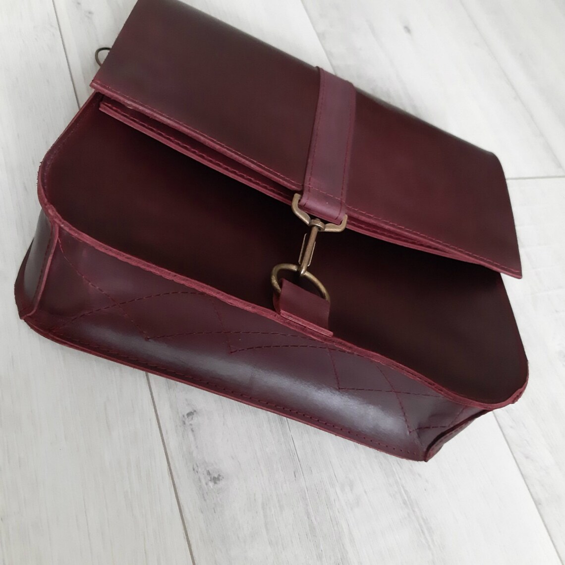 Leather Crossbody Bag Handmade Burgundy Messenger Medium Etsy