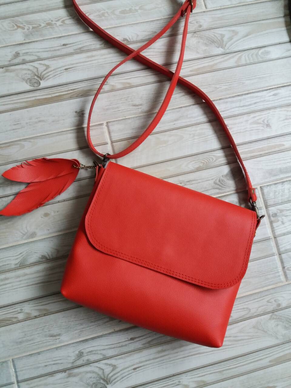 Red Leather Crossbody Bag Handmade Leather Crossbody Bag Small Etsy