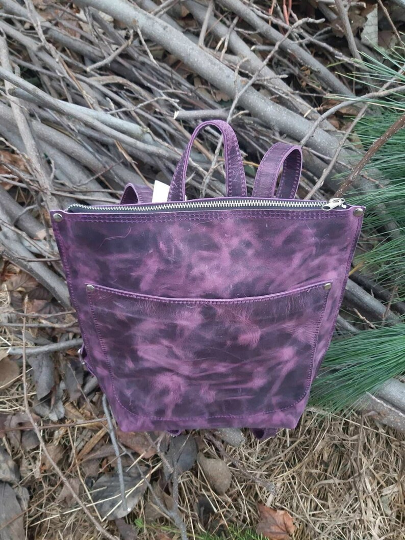 Purple Leather Backpack Women laptop leather tote bag shoulder | Etsy