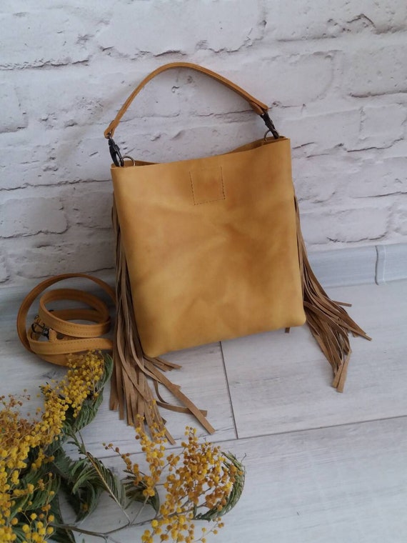 mustard yellow leather crossbody bag