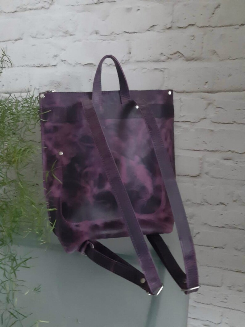 Purple Leather Backpack Women laptop leather tote bag shoulder | Etsy