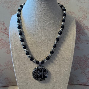 Blue sandstone dragonfly pendant necklace 18”