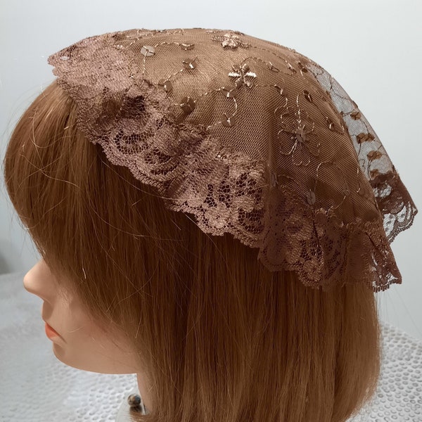 11.5" Princess Style Spanish Lace Trim Traditional Medium Brown Lace Mantilla Chapel Veil