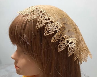 11.5" Handmade Gold Sequin Chapel Veil with Venise Lace Trim