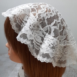 12" White Lace Round Doily Style, Chapel Cap Veil, Princess Style Chapel Veil, Covering for Church, Mantilla for Mass, Religious