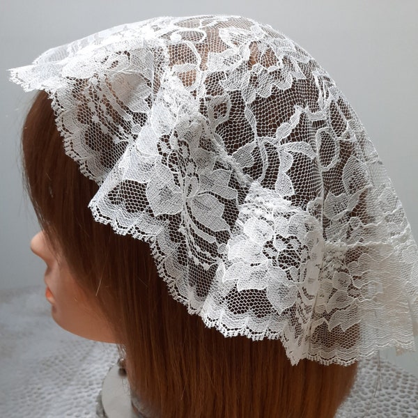 12" White Lace Round Doily Style, Chapel Cap Veil, Princess Style Chapel Veil, Covering for Church, Mantilla for Mass, Religious