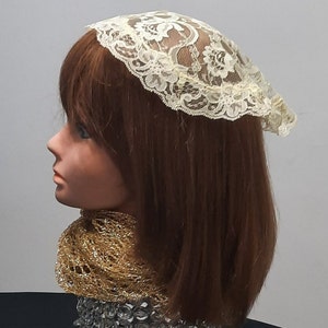 12.5-inch Yellow Lace Doily Style, Chapel Cap, Veils, Princess Style, Chapel Veil, Covering for Church, Mantilla, Religious