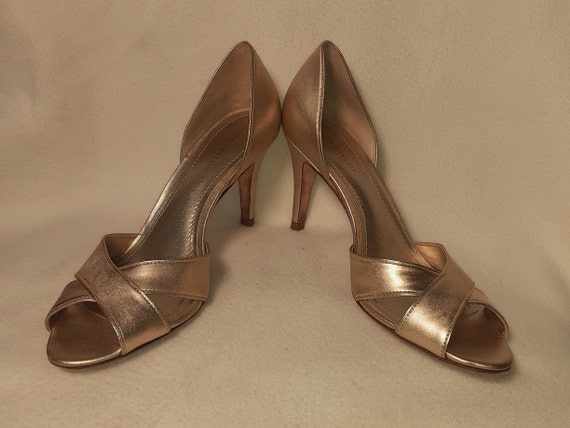 SZ  6M\Vintage Ann Taylor Gold  Leather Heels - image 2