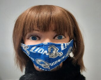 Women and Men Detroit Lions Face Mask \ 3-Layers\ Washable \ Nose Wire\ 100% Cotton \ Ready To Ship