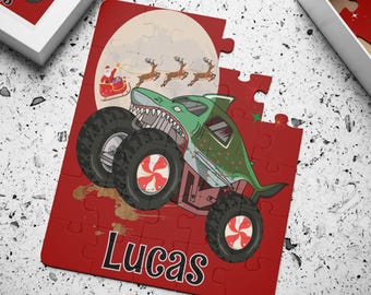 Personalisierte Name Monstertruck Puzzles für Kinder 30 Stück Puzzle Geschenk für Jungen Monster Jam Weihnachtsstrumpf Stuffer Geschenk