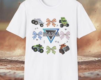 Coquette Monster Truck Mama T-Shirt, Boy Mom Checkered Tee