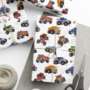 Monster Truck Gift Wrap for Birthday Boy Monster Jam Party Decor Christmas wrapping paper for baby shower image 1