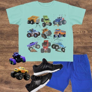 Monster Truck Toddler Tee Monster Jam girl truck birthday boy shirt trucks grid design gift for boy checkered flag dump truck big wheel race Saltwater
