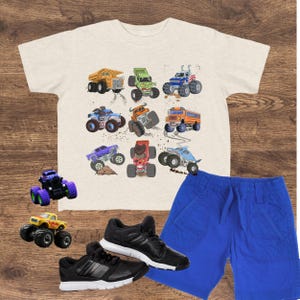 Monster Truck Toddler Tee Monster Jam girl truck birthday boy shirt trucks grid design gift for boy checkered flag dump truck big wheel race Natural Heather