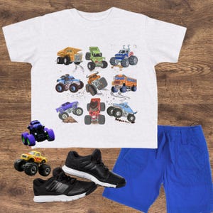 Monster Truck Toddler Tee Monster Jam girl truck birthday boy shirt trucks grid design gift for boy checkered flag dump truck big wheel race Ash