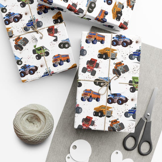 Monster Truck Gift Wrap for Birthday Boy Monster Jam Party Decor Christmas wrapping paper for baby shower