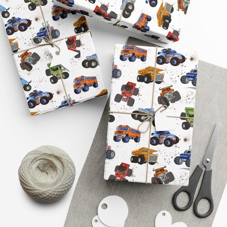 Monster Truck Gift Wrap for Birthday Boy Monster Jam Party Decor Christmas wrapping paper for baby shower image 1