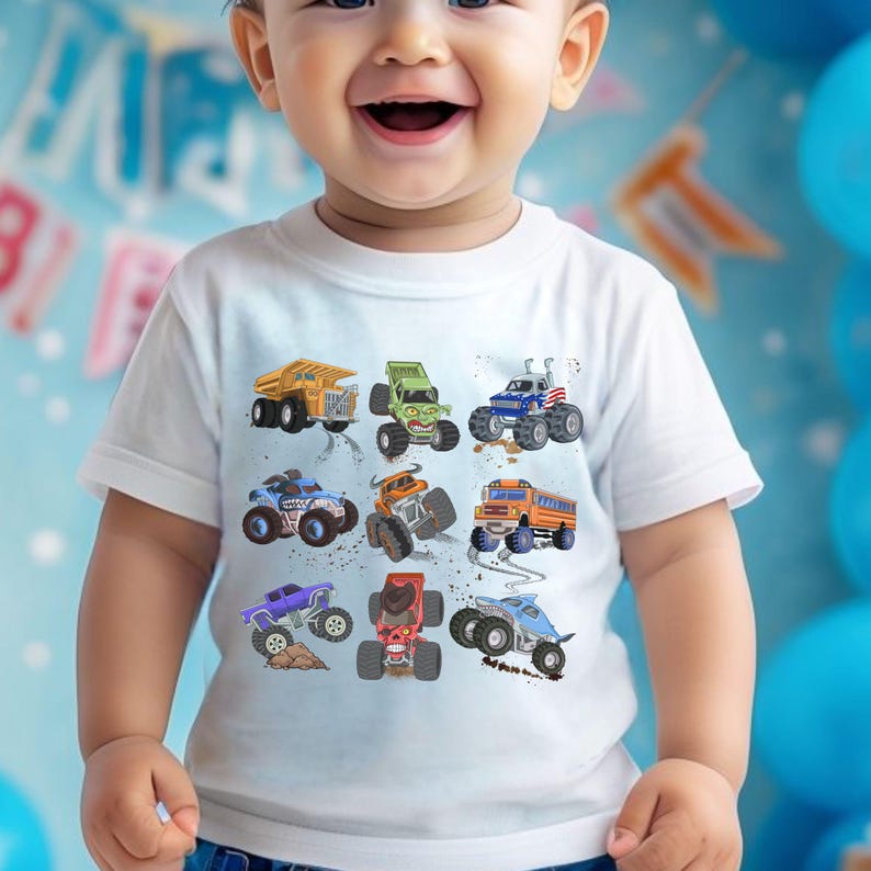 Monster Truck Toddler Tee Monster Jam girl truck birthday boy shirt trucks grid design gift for boy checkered flag dump truck big wheel race image 2