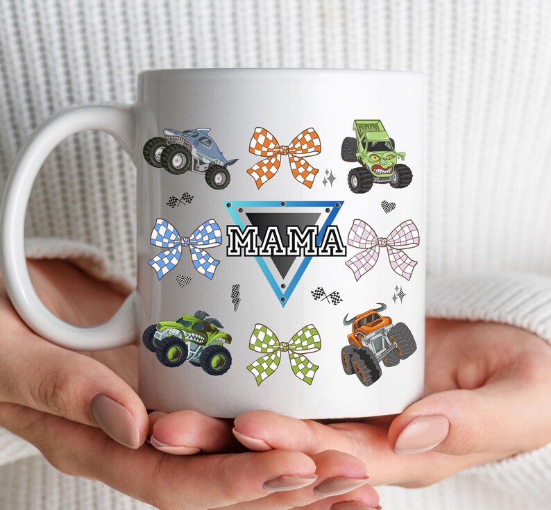 Monster Truck Coquette Mama digitale download Monster Jam geruit ontwerp PNG Crushing Motherhood afbeelding 5