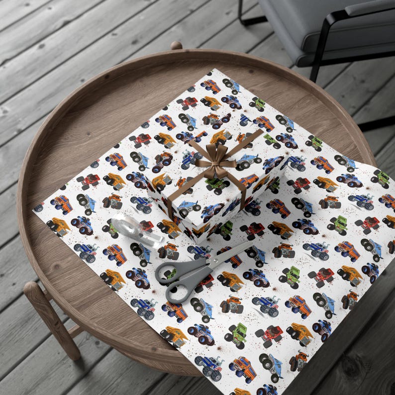 Monster Truck Gift Wrap for Birthday Boy Monster Jam Party Decor Christmas wrapping paper for baby shower image 3