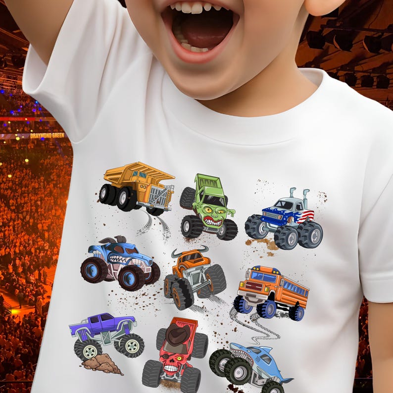 Monster Truck Toddler Tee Monster Jam girl truck birthday boy shirt trucks grid design gift for boy checkered flag dump truck big wheel race White