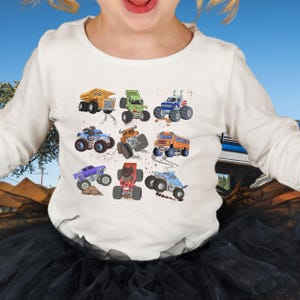 Monster Truck Toddler Tee Monster Jam girl truck birthday boy shirt trucks grid design gift for boy checkered flag dump truck big wheel race image 3
