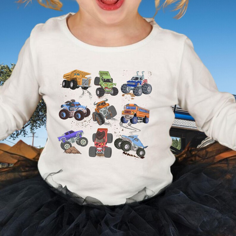 Monster Truck Toddler Tee Monster Jam girl truck birthday boy shirt trucks grid design gift for boy checkered flag dump truck big wheel race image 3