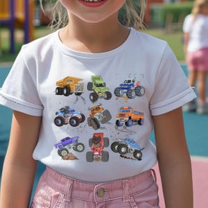 Monster Truck Toddler Tee Monster Jam girl truck birthday boy shirt trucks grid design gift for boy checkered flag dump truck big wheel race image 4